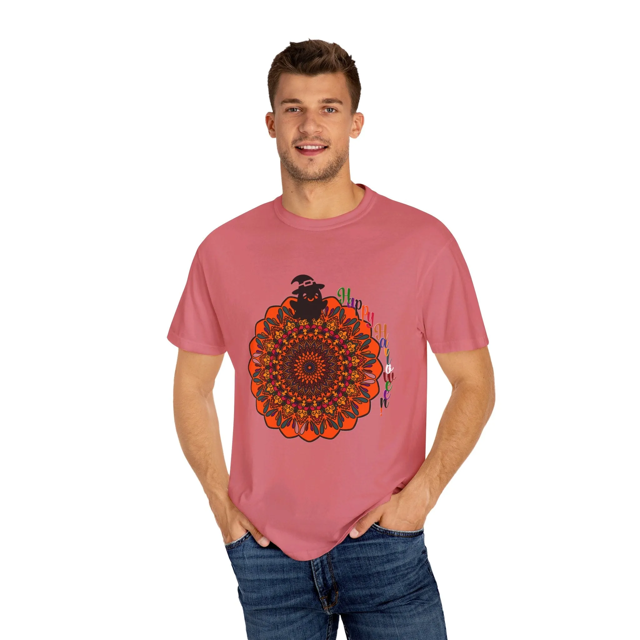 Handmade Mandala Design Halloween T-shirt - Unisex Garment-Dyed Tee