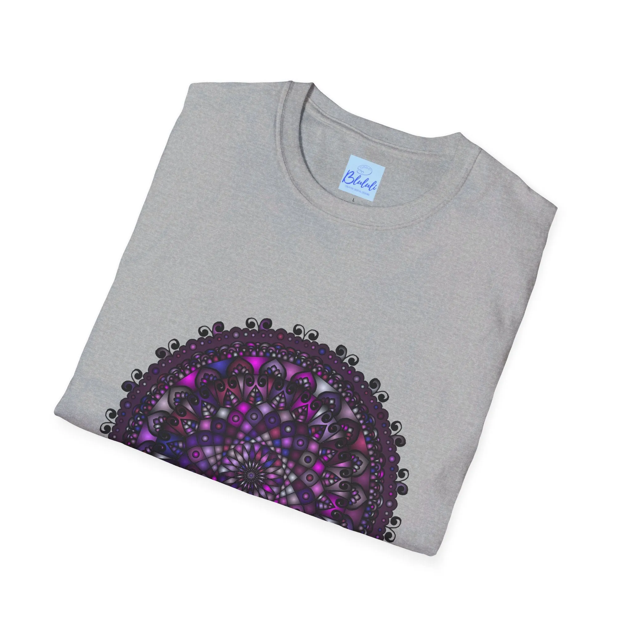 Handmade Purple Mandala Art Softstyle T-Shirt