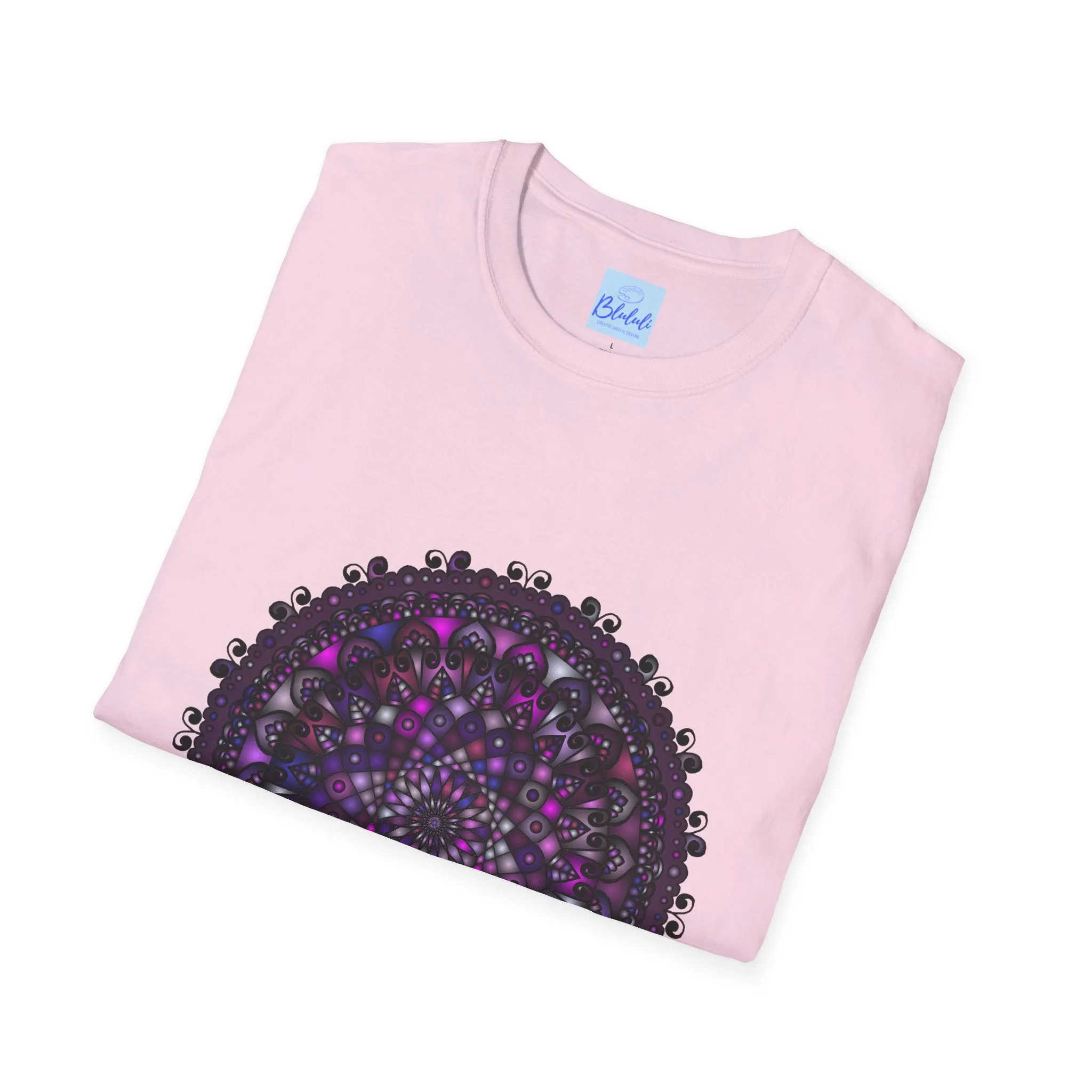 Handmade Purple Mandala Art Softstyle T-Shirt