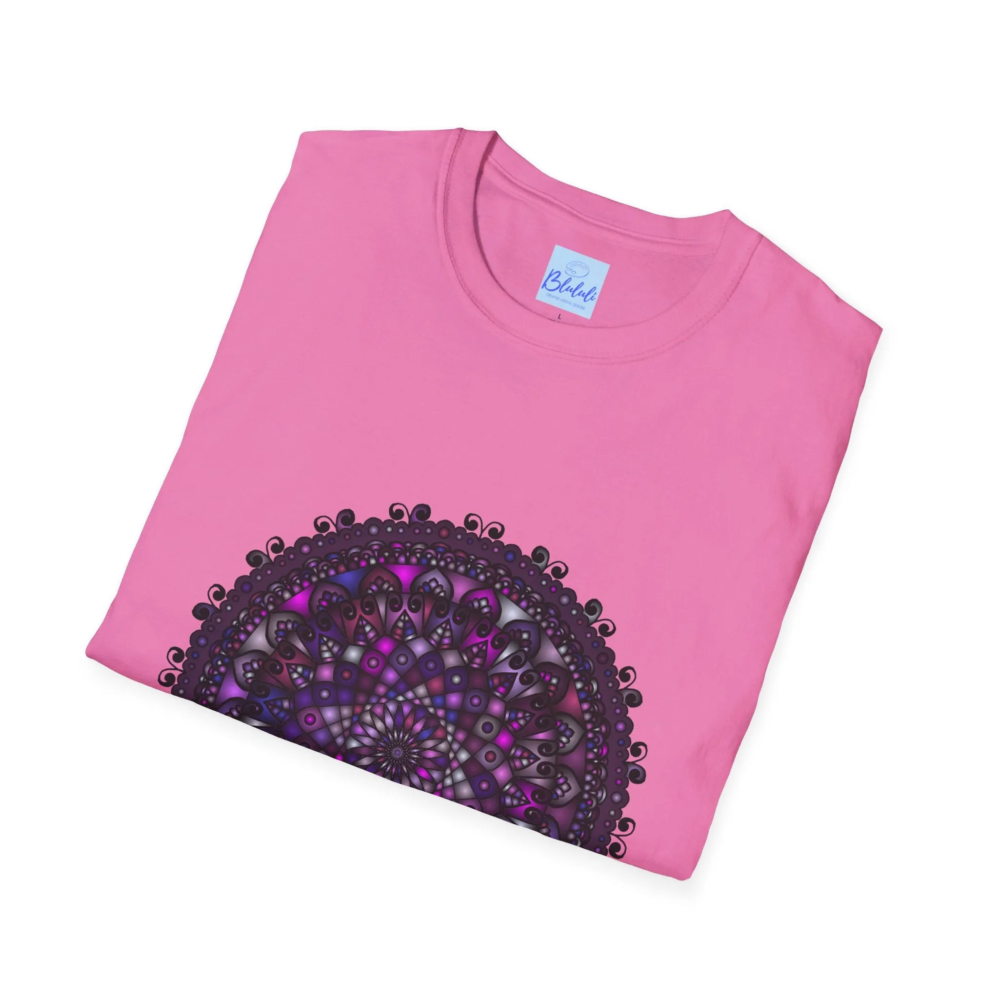 Handmade Purple Mandala Art Softstyle T-Shirt