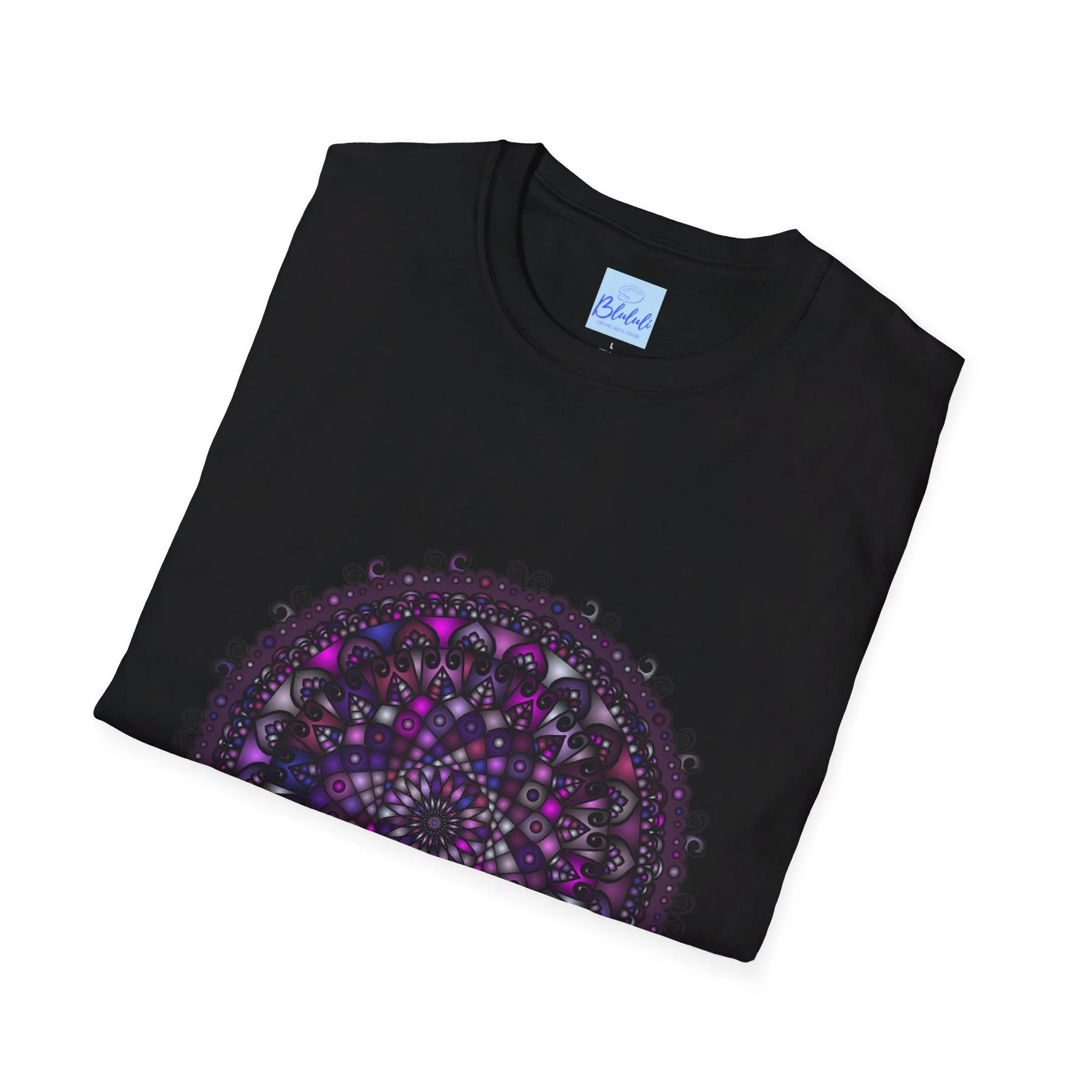 Handmade Purple Mandala Art Softstyle T-Shirt