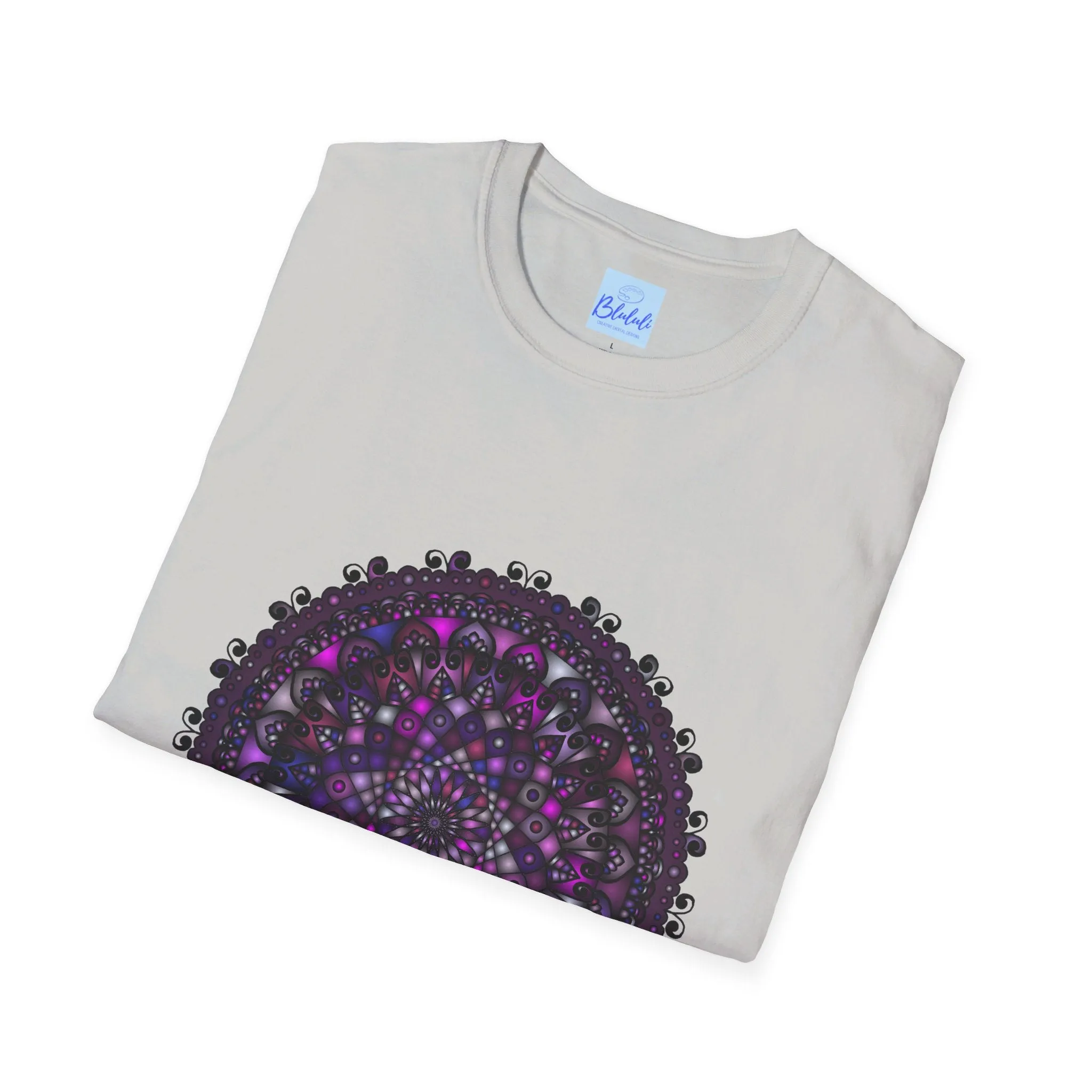 Handmade Purple Mandala Art Softstyle T-Shirt