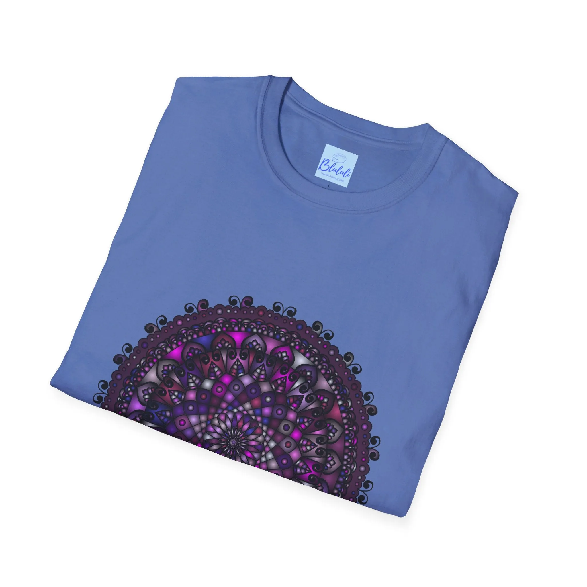 Handmade Purple Mandala Art Softstyle T-Shirt