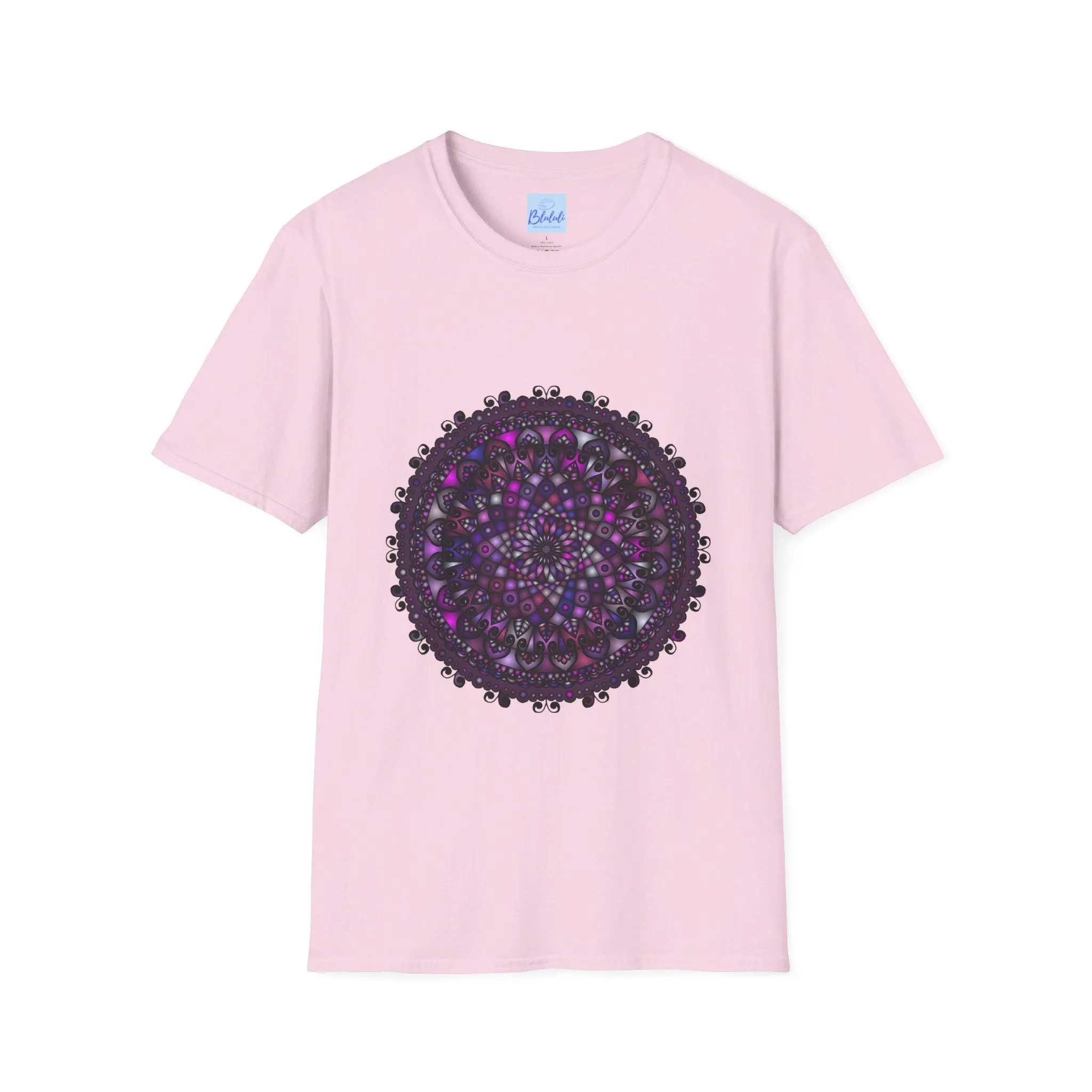 Handmade Purple Mandala Art Softstyle T-Shirt