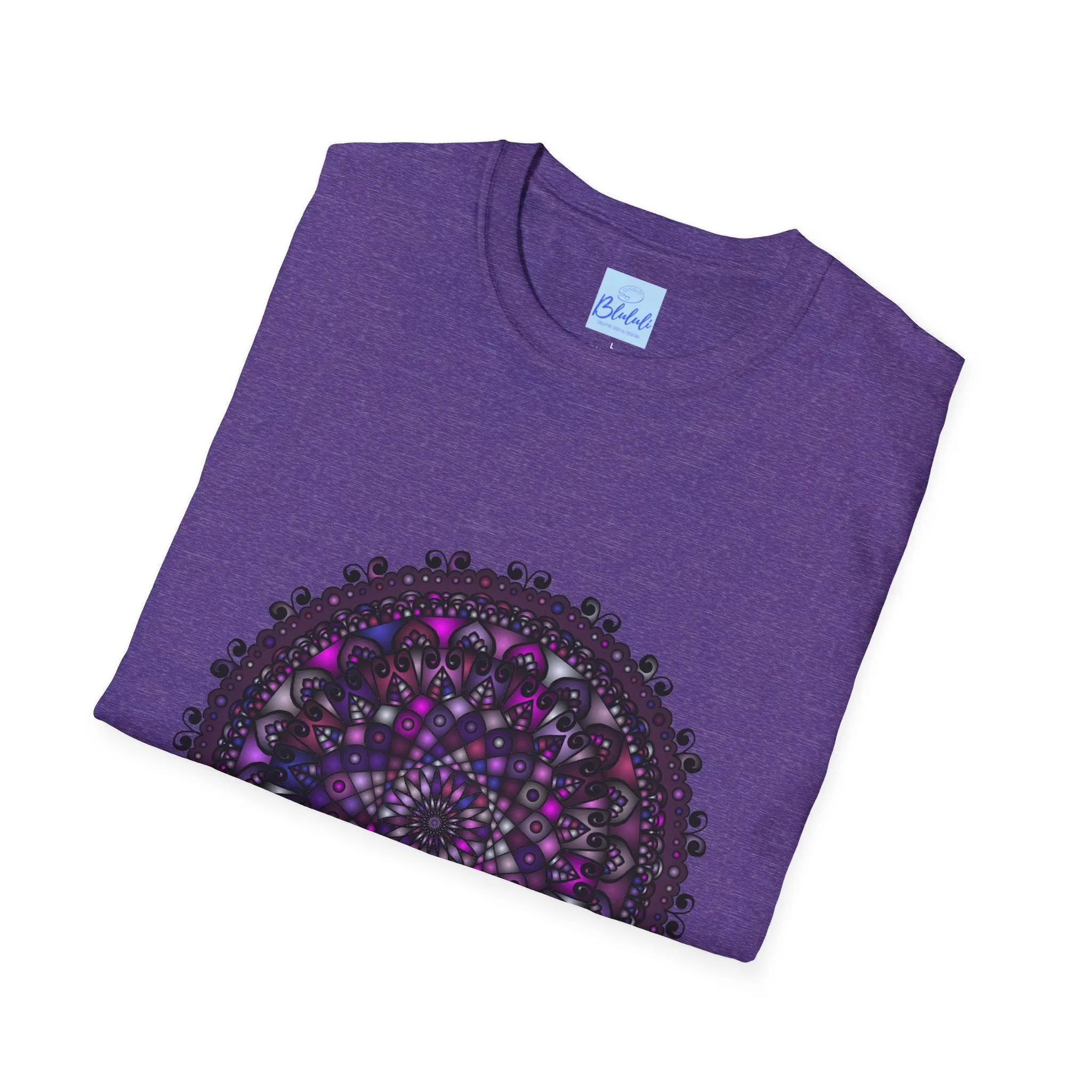 Handmade Purple Mandala Art Softstyle T-Shirt