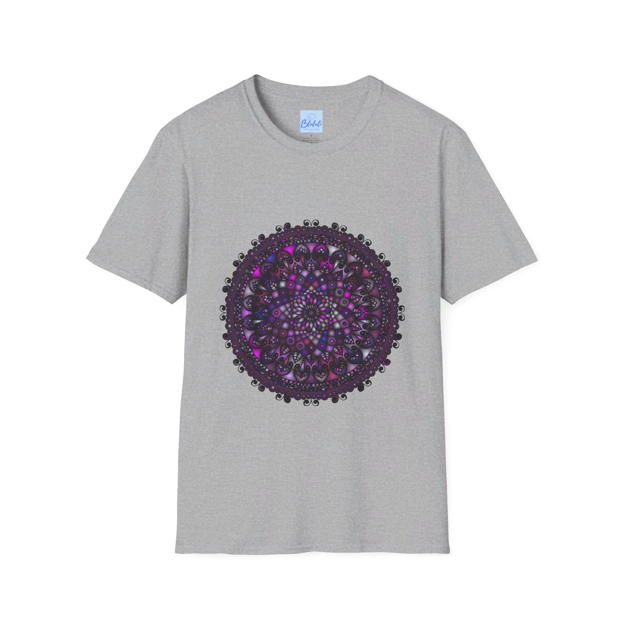 Handmade Purple Mandala Art Softstyle T-Shirt