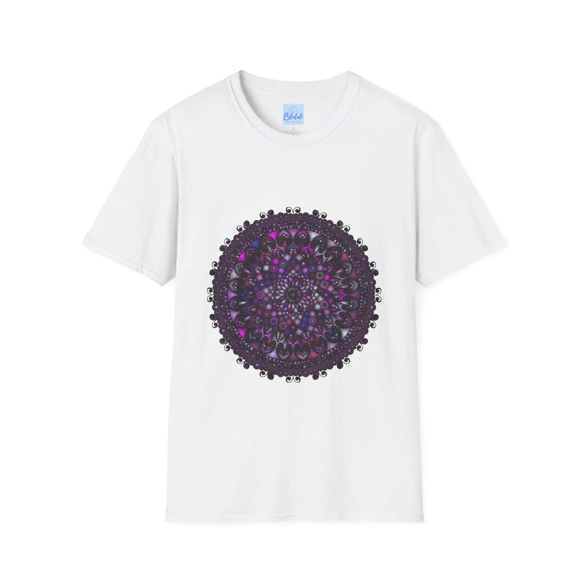 Handmade Purple Mandala Art Softstyle T-Shirt