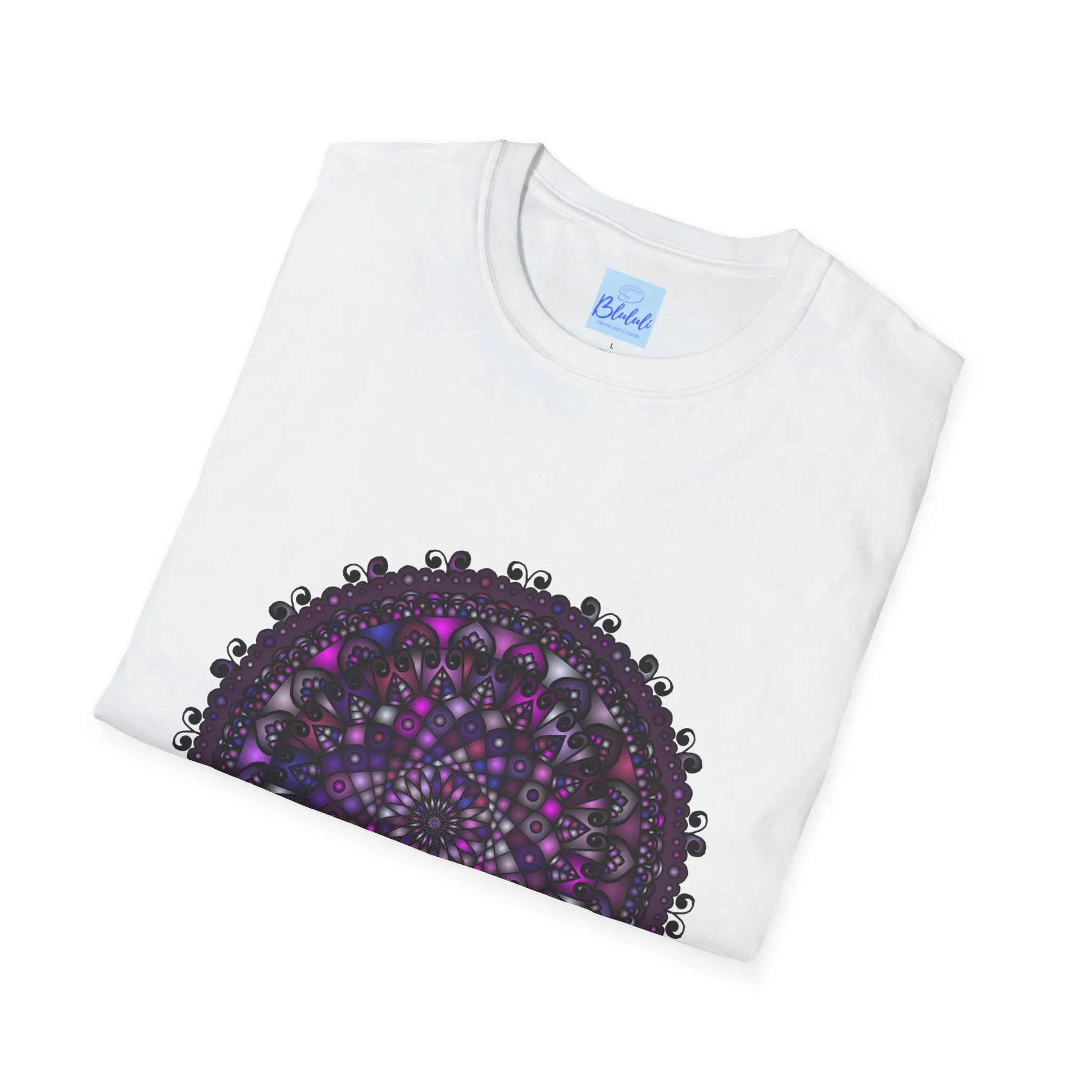 Handmade Purple Mandala Art Softstyle T-Shirt