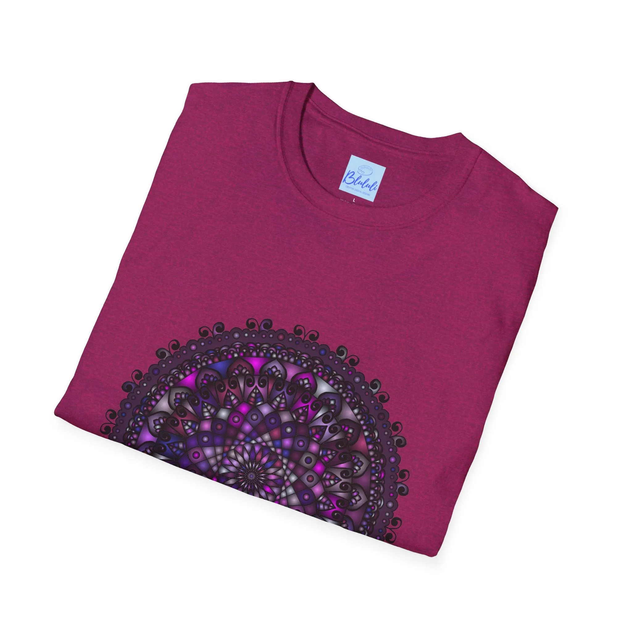 Handmade Purple Mandala Art Softstyle T-Shirt