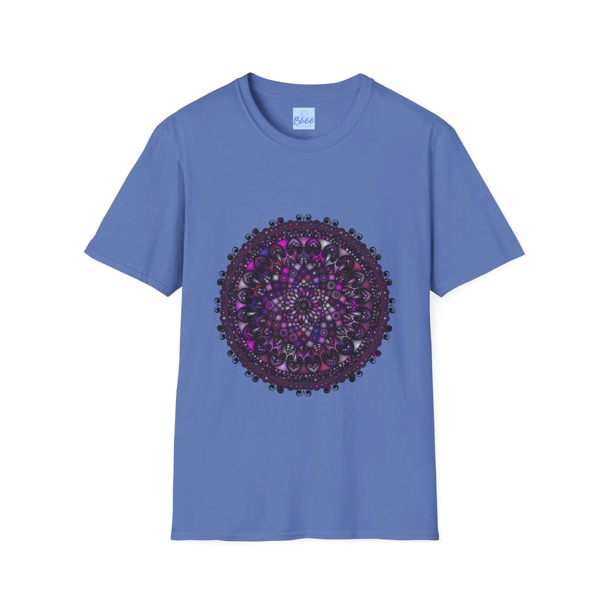 Handmade Purple Mandala Art Softstyle T-Shirt