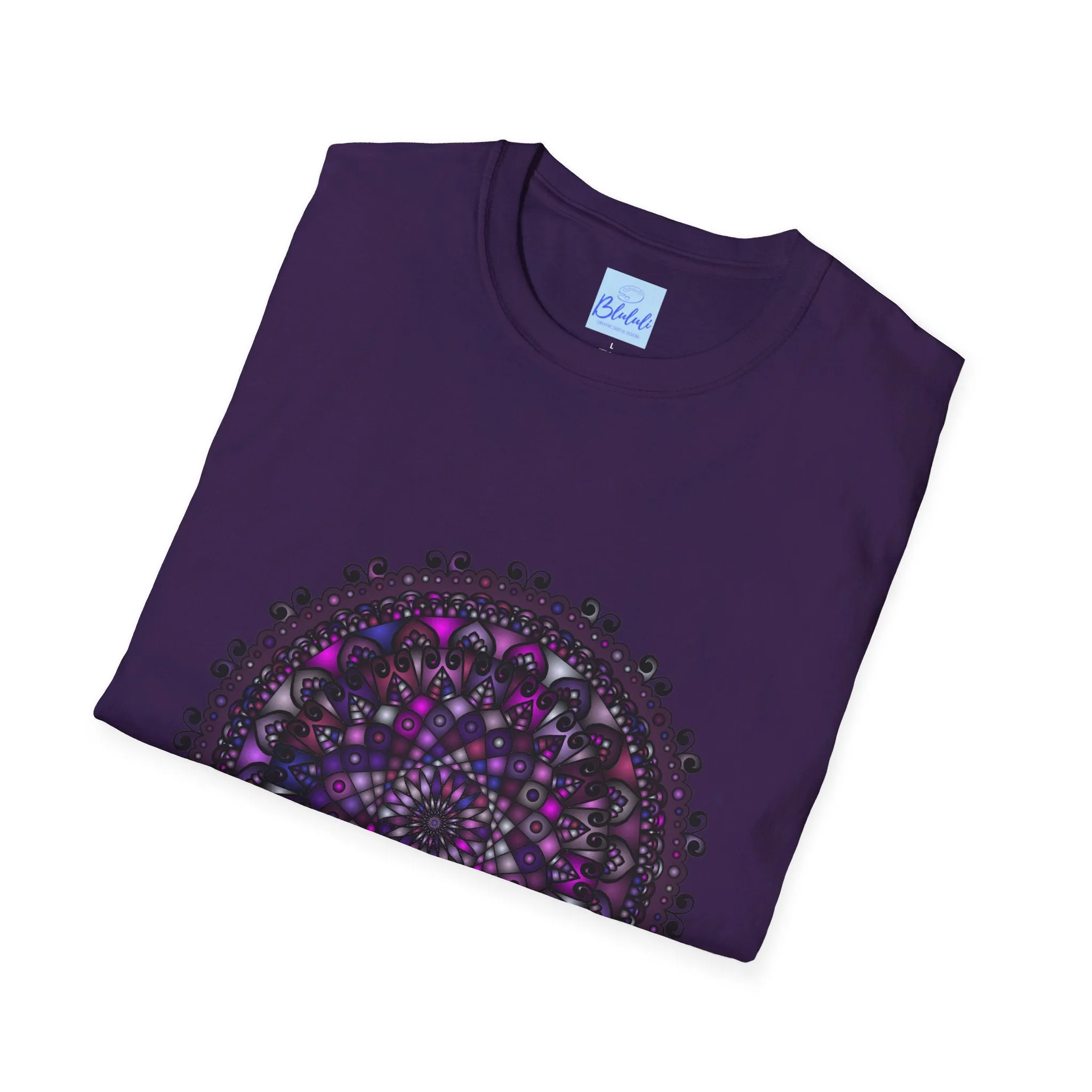 Handmade Purple Mandala Art Softstyle T-Shirt