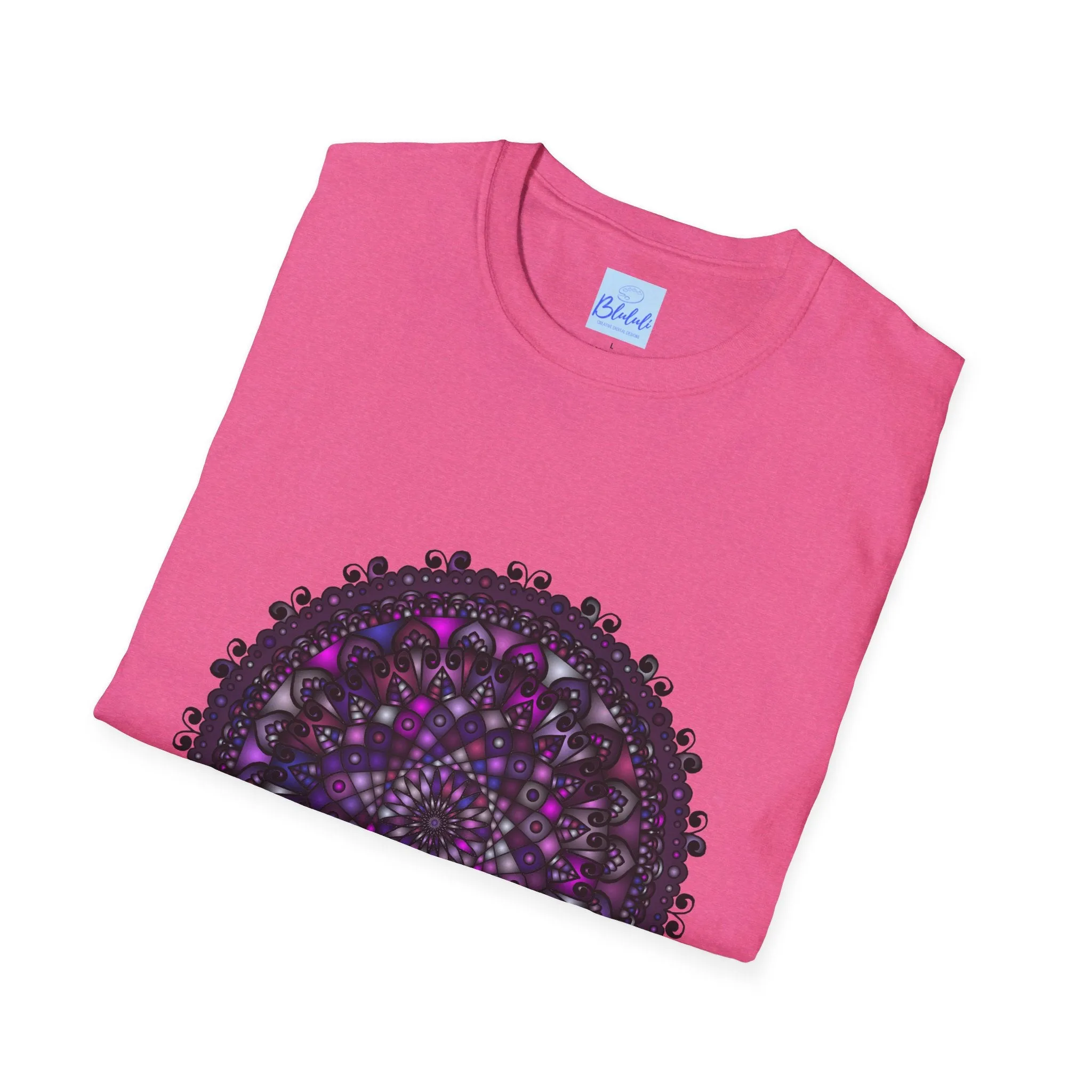 Handmade Purple Mandala Art Softstyle T-Shirt