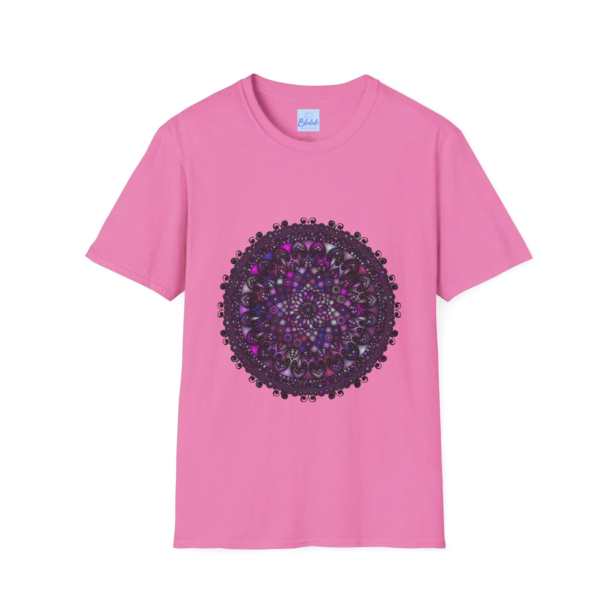 Handmade Purple Mandala Art Softstyle T-Shirt