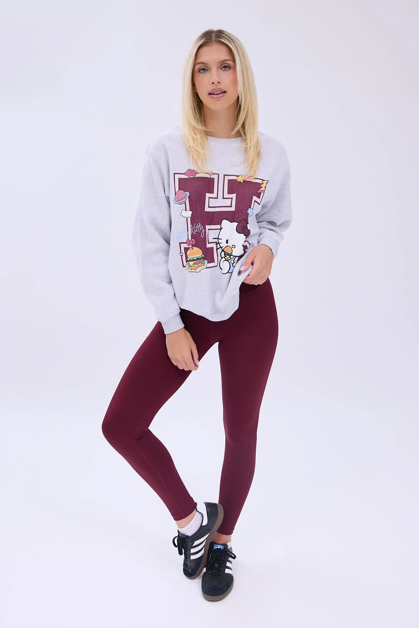 Hello Kitty H Burger Graphic Crew Neck Relaxed Sweatshirt