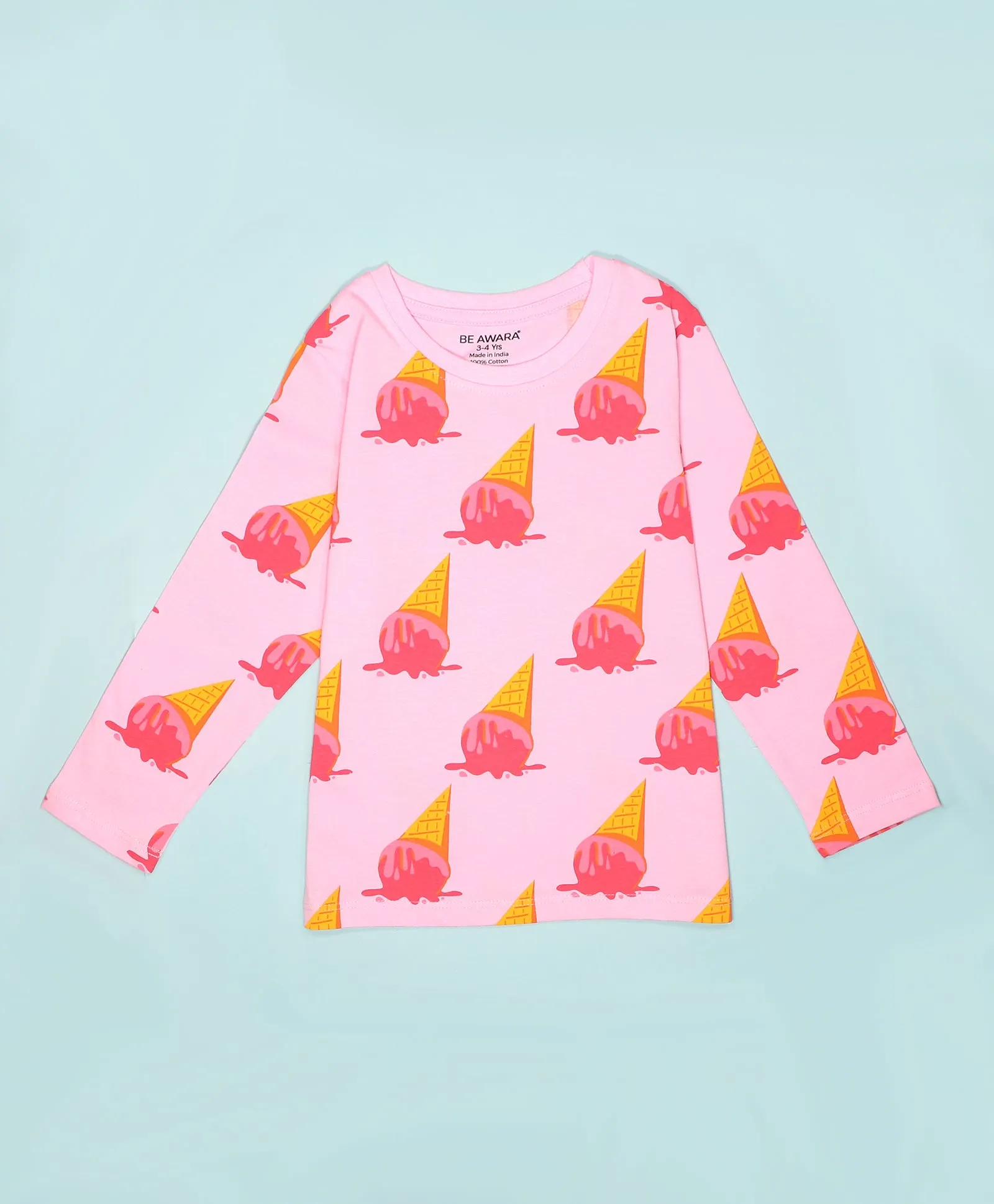 Ice Cream Pattern Full Sleeves T-Shirt & Pajama Set