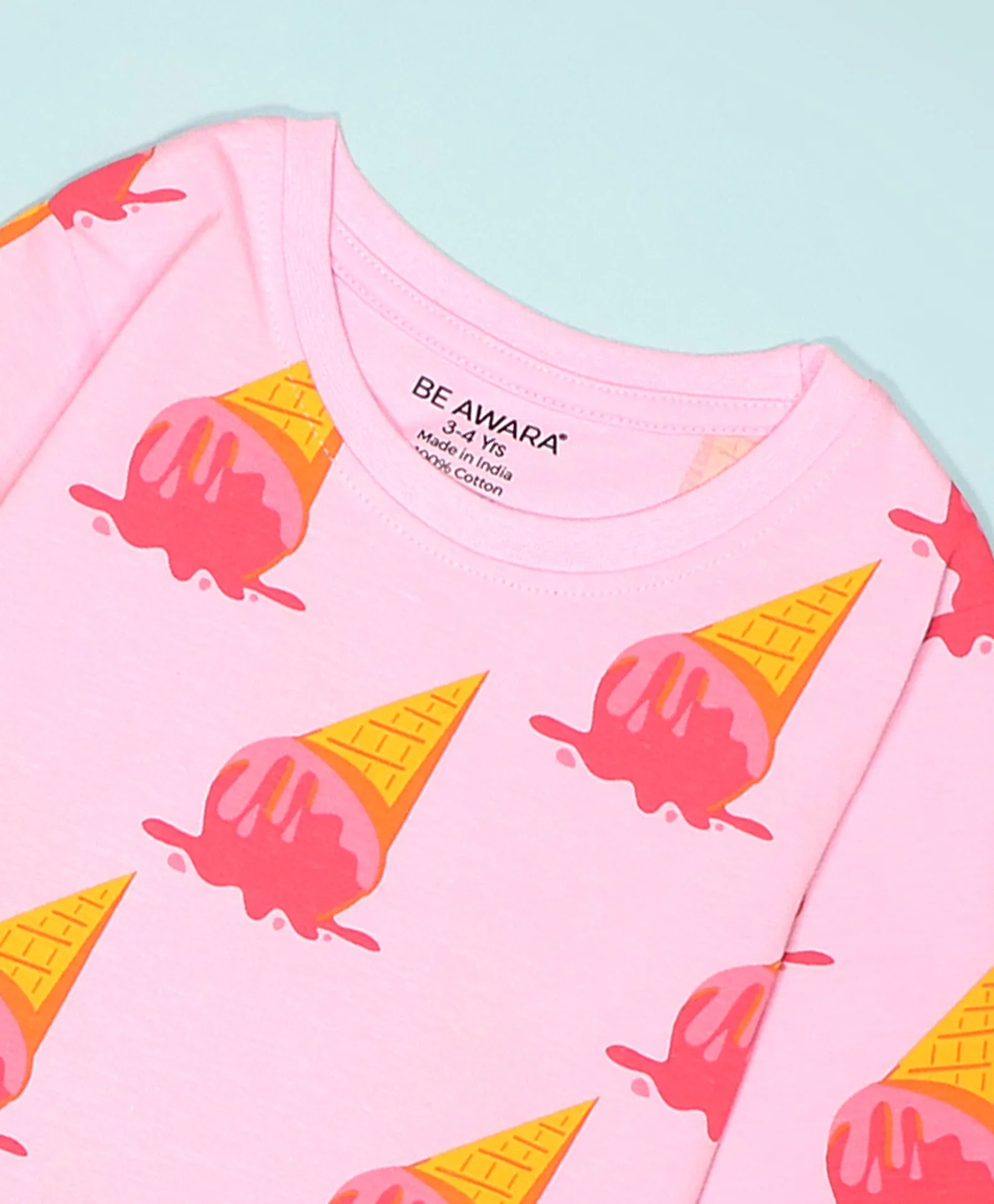 Ice Cream Pattern Full Sleeves T-Shirt & Pajama Set