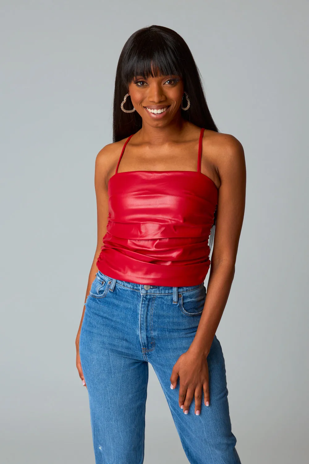 Jolee Vegan Leather Tank Top - Crimson