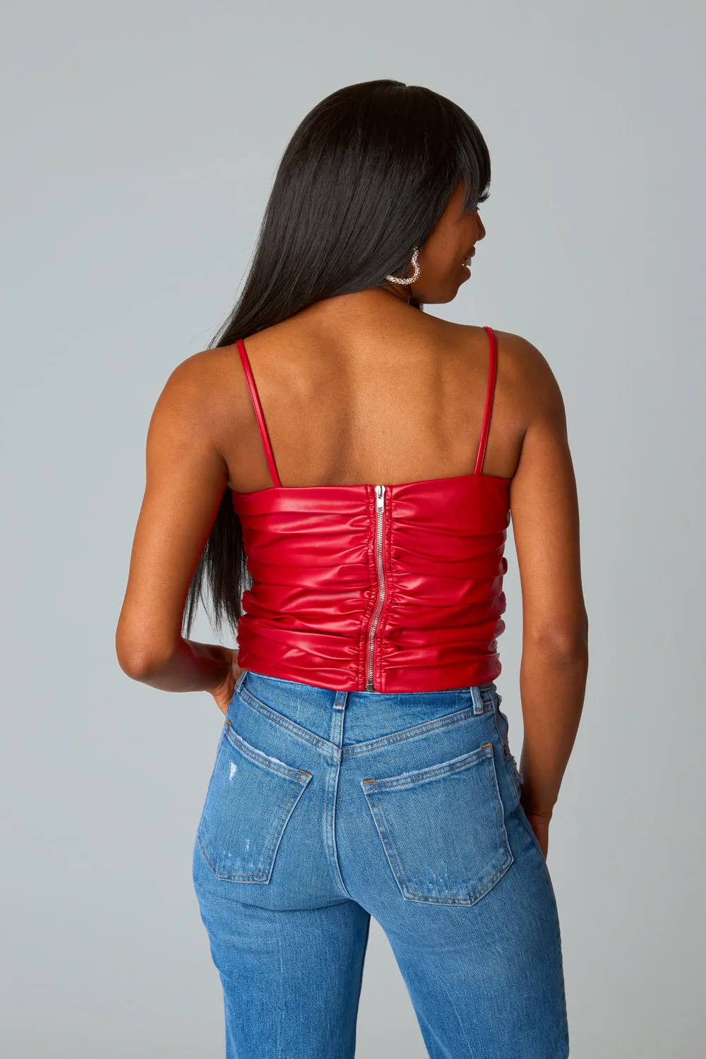 Jolee Vegan Leather Tank Top - Crimson