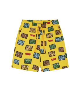 KIDS JUMBLE ROBOT A/O PRINT SHORTS - YELLOW