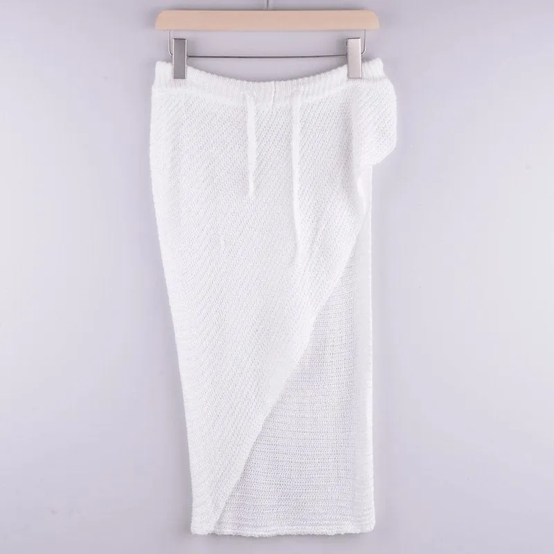 Knitted Skirt Sexy Hollow Out Cutout See-through Split Beach Sun Protection Skirt