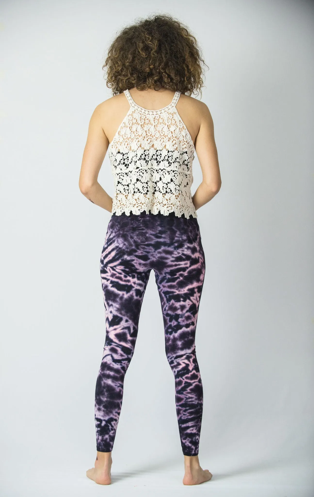 Marble Tie Dye Cotton Leggings in Dark Violet