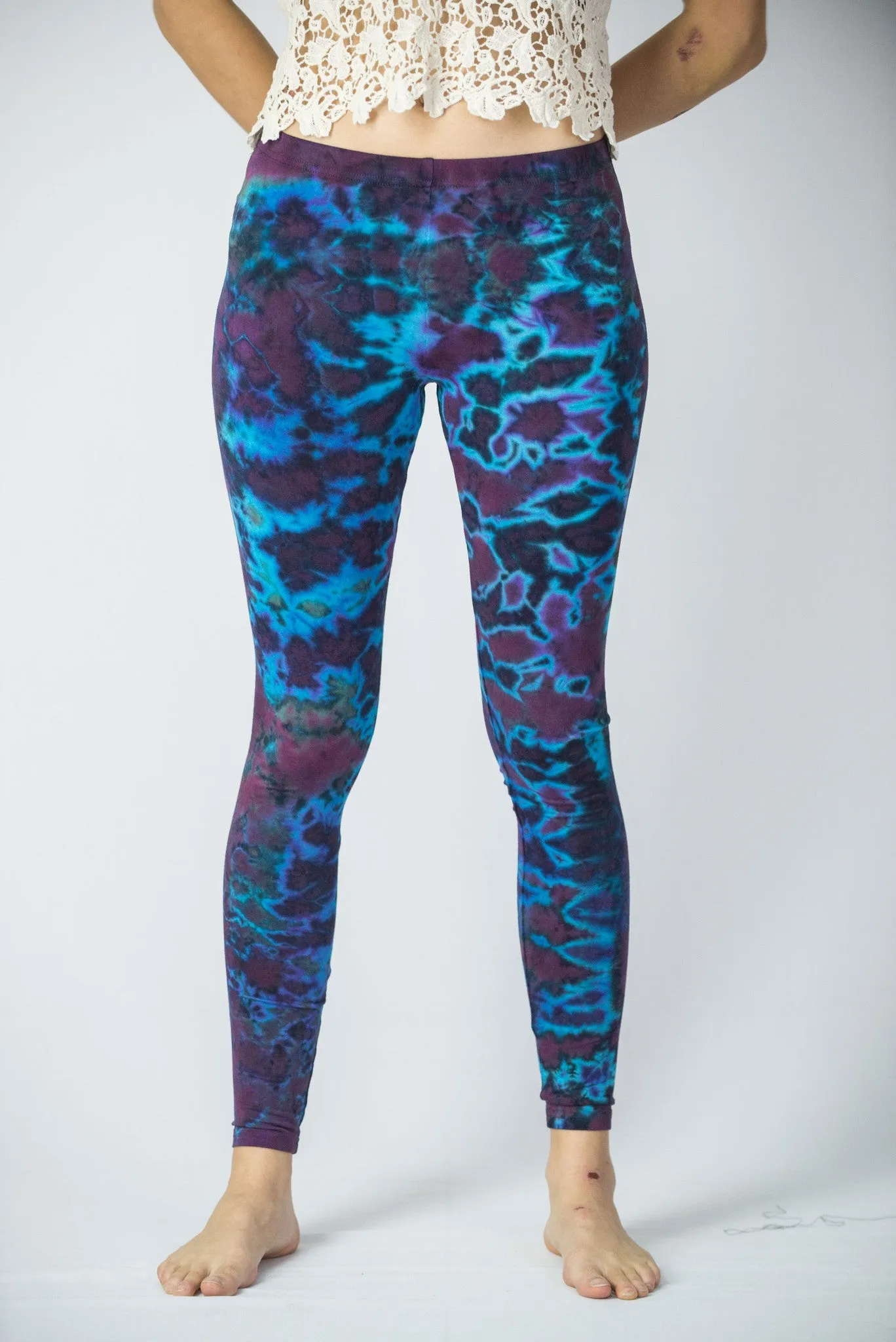 Marble Tie Dye Cotton Leggings in Indigo