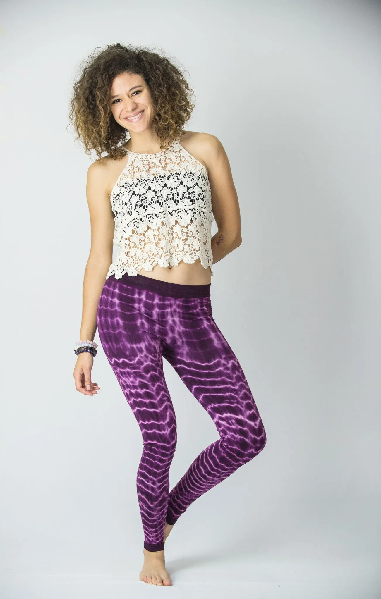 Melting Stripes Tie Dye Cotton Leggings in Purple