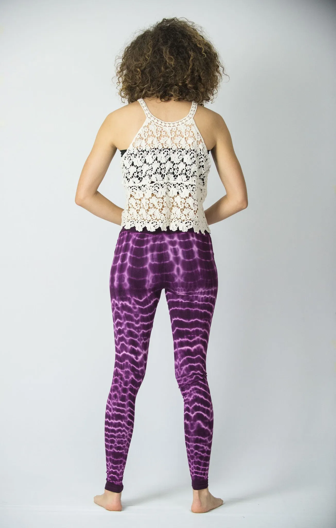 Melting Stripes Tie Dye Cotton Leggings in Purple