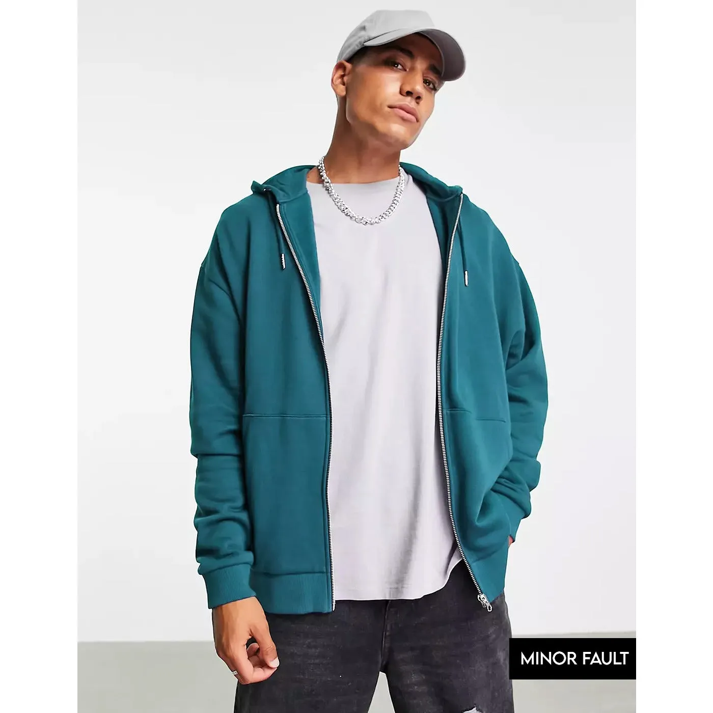 (Minor Fault) Teal Blue Oversized Zipper Hoodie