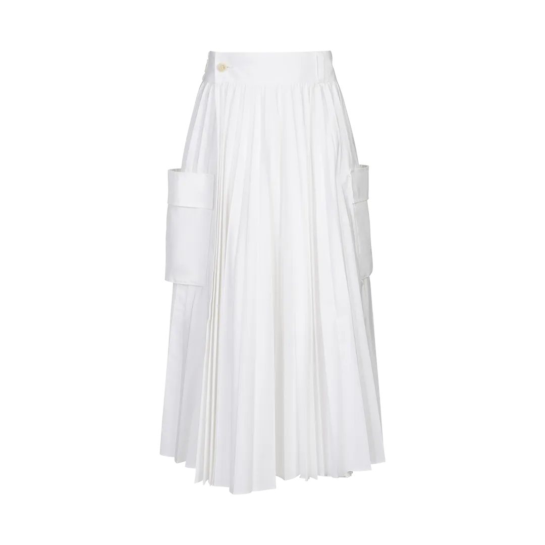 Pleated Poplin Midi Skirt