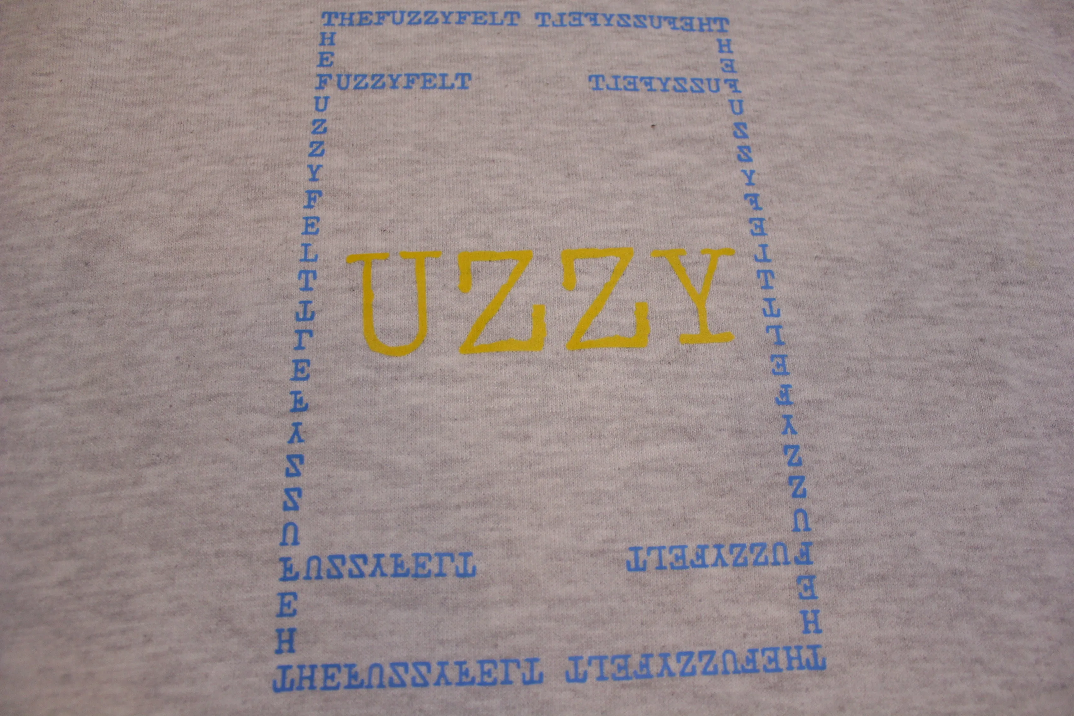 "UZZY" Fuzzy Felt Custom Hand Printed Logo On Authentic Vintage Sweatshirt