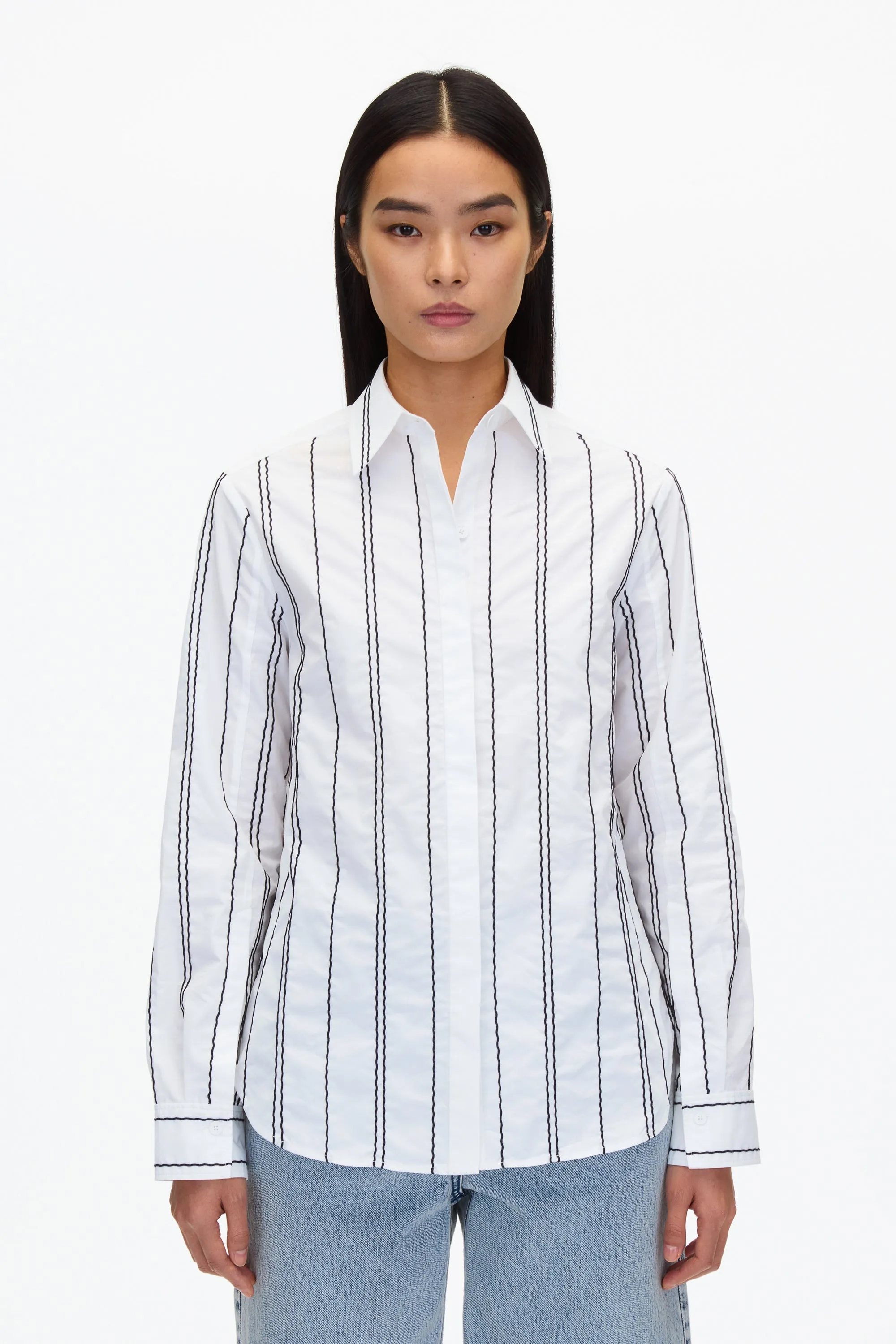 Relax Fit Poplin Shirt with Wave Embroidery