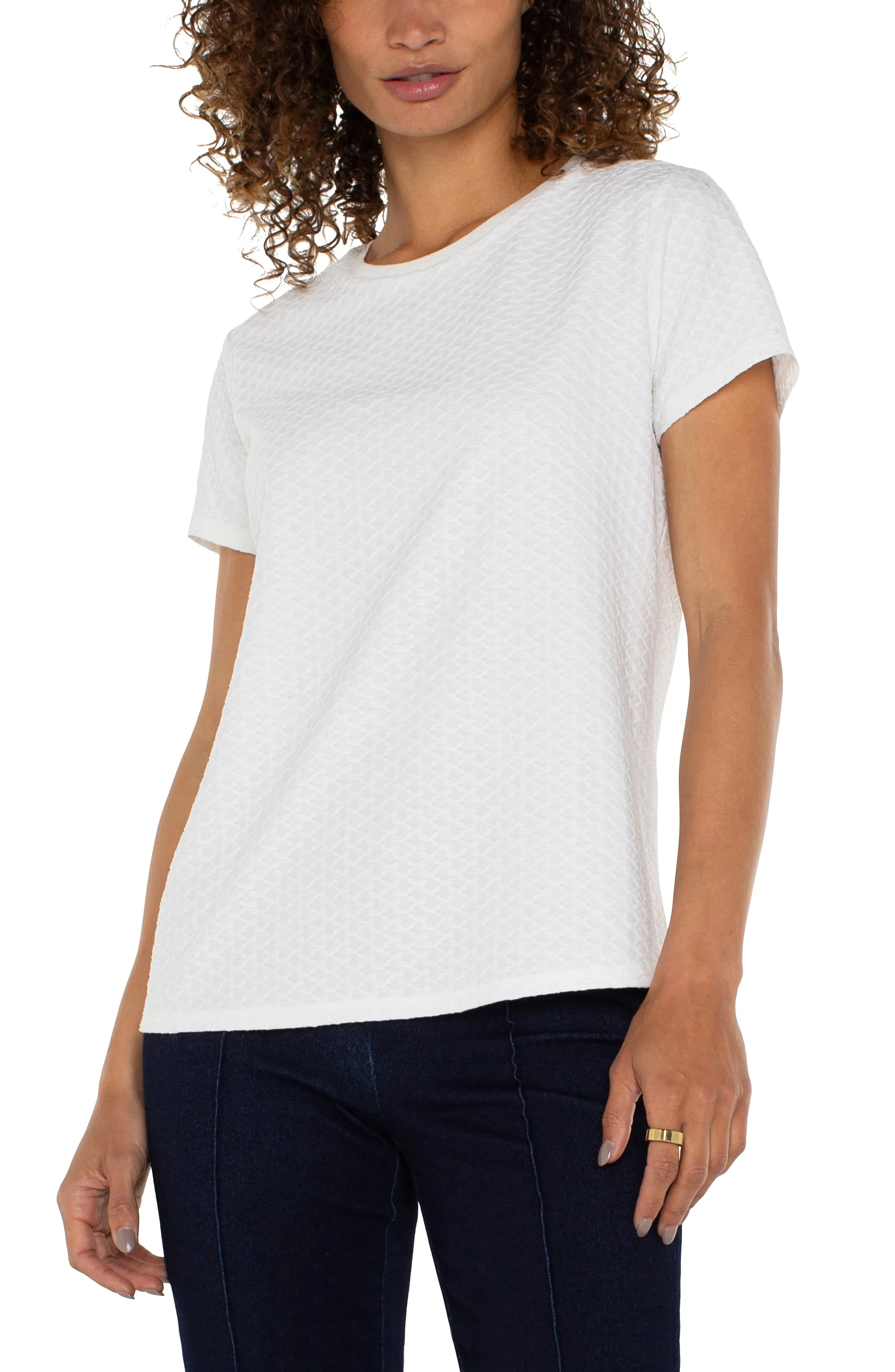 SHORT SLEEVE CREW NECK TEE WITH RIB TRIM