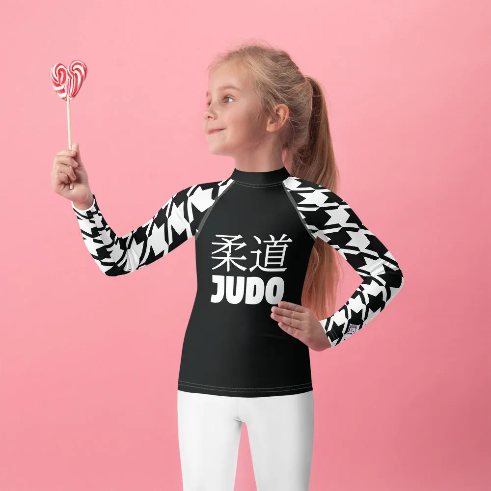 Signature Look: Houndstooth Girl's Long Sleeve Classic Judo BJJ Rash Guard