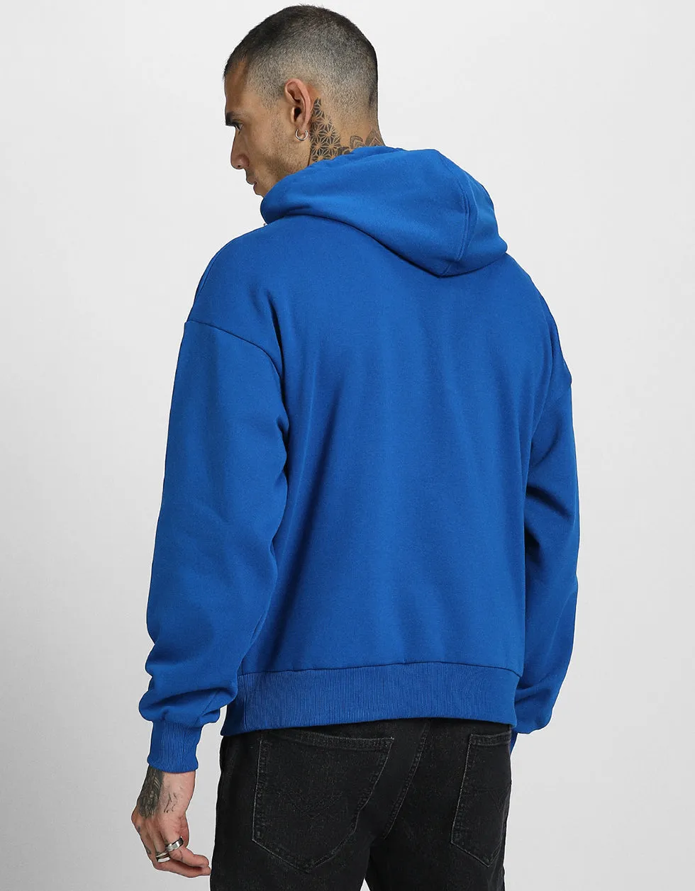 Smile Blue Oversized Pocket Graphic Printed Hoodie