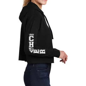 Sport-Tek Ladies PosiCharge Tri-Blend Wicking Fleece Crop Hooded Pullover - Cheer Block