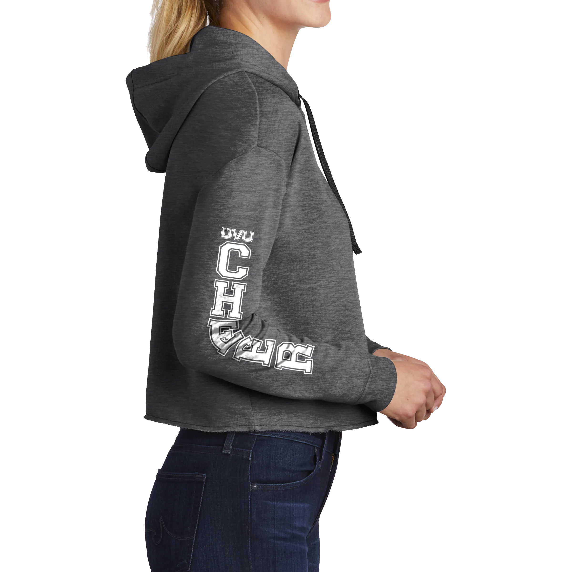 Sport-Tek Ladies PosiCharge Tri-Blend Wicking Fleece Crop Hooded Pullover - Cheer Block