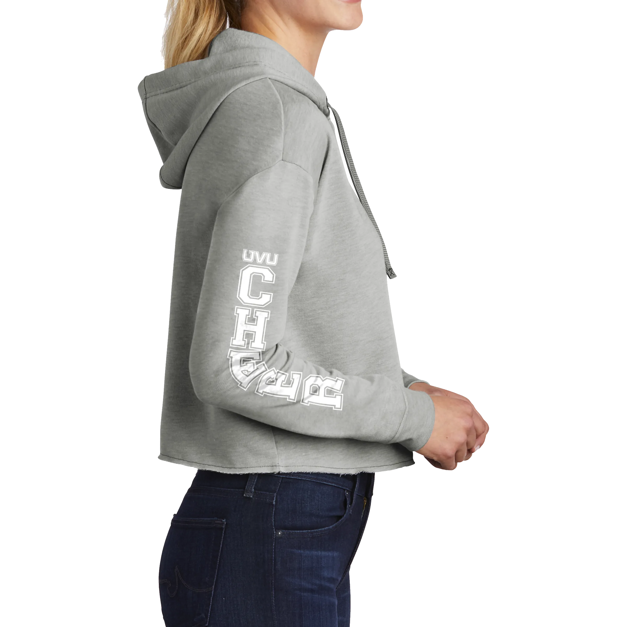 Sport-Tek Ladies PosiCharge Tri-Blend Wicking Fleece Crop Hooded Pullover - Cheer Block