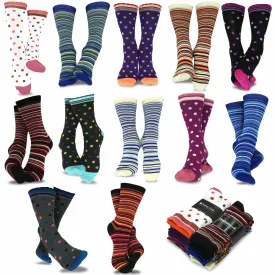 TeeHee Socks Women's Casual Polyester Crew Dots and Stripes 12-Pack (1163798)