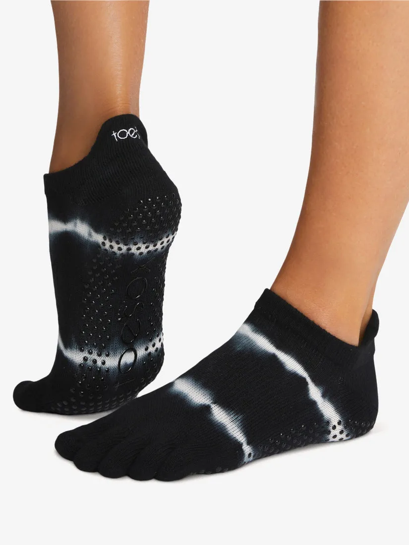 ToeSox Full Toe Low Rise Grip Socks - Black Tie Dye Stripe