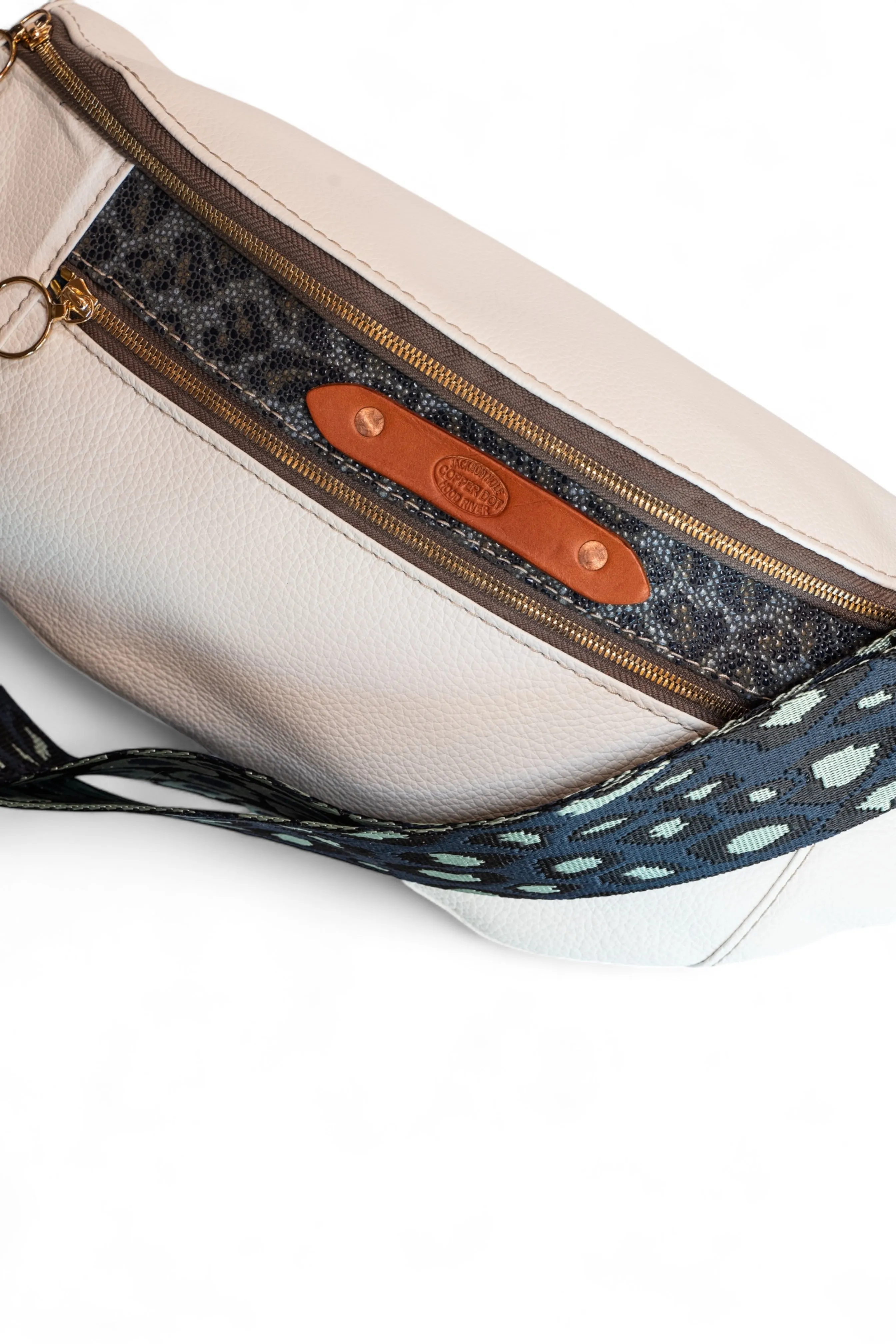 Webbing Shoulder Strap NEW Blue Leopard - Gold Hardware