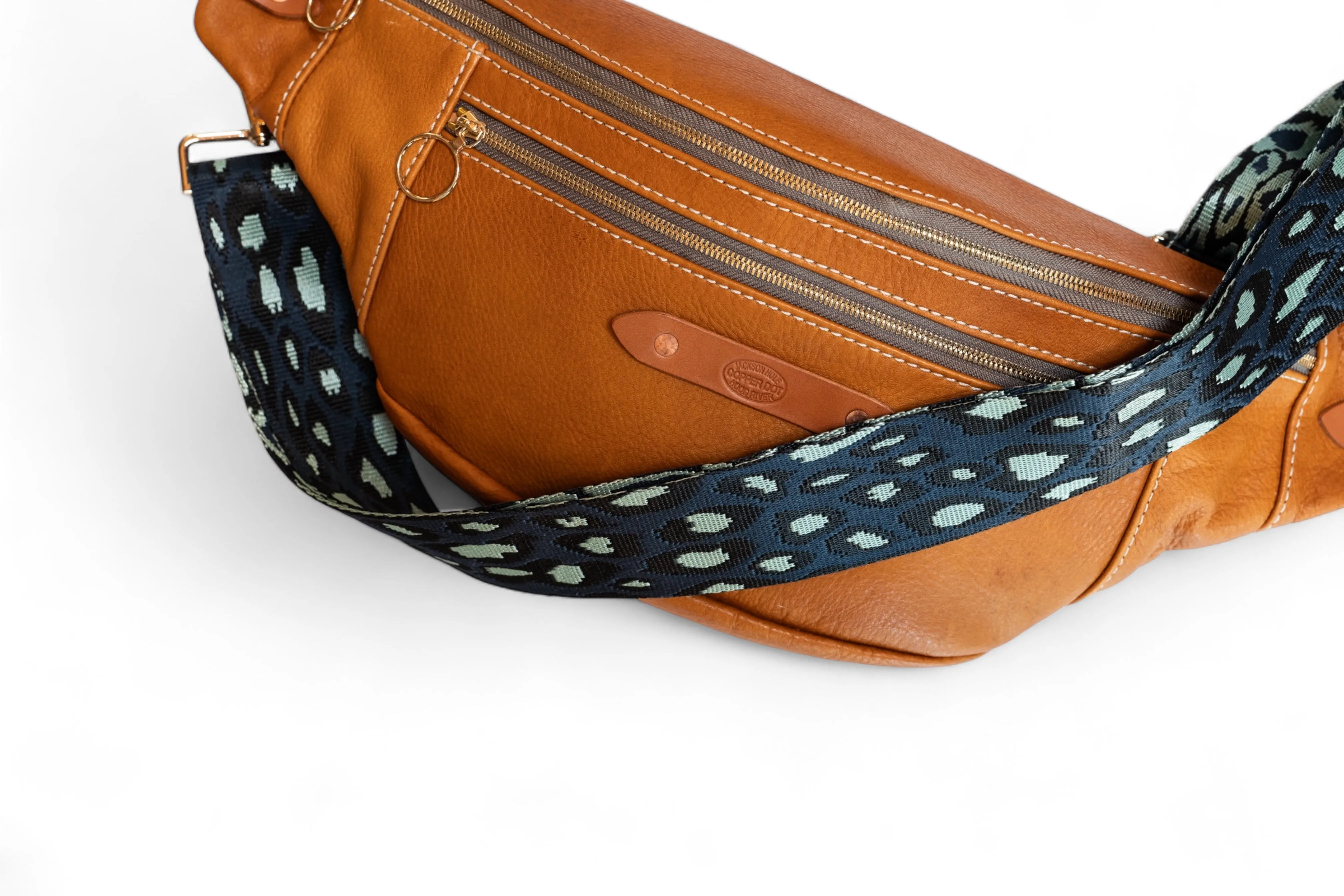 Webbing Shoulder Strap NEW Blue Leopard - Gold Hardware