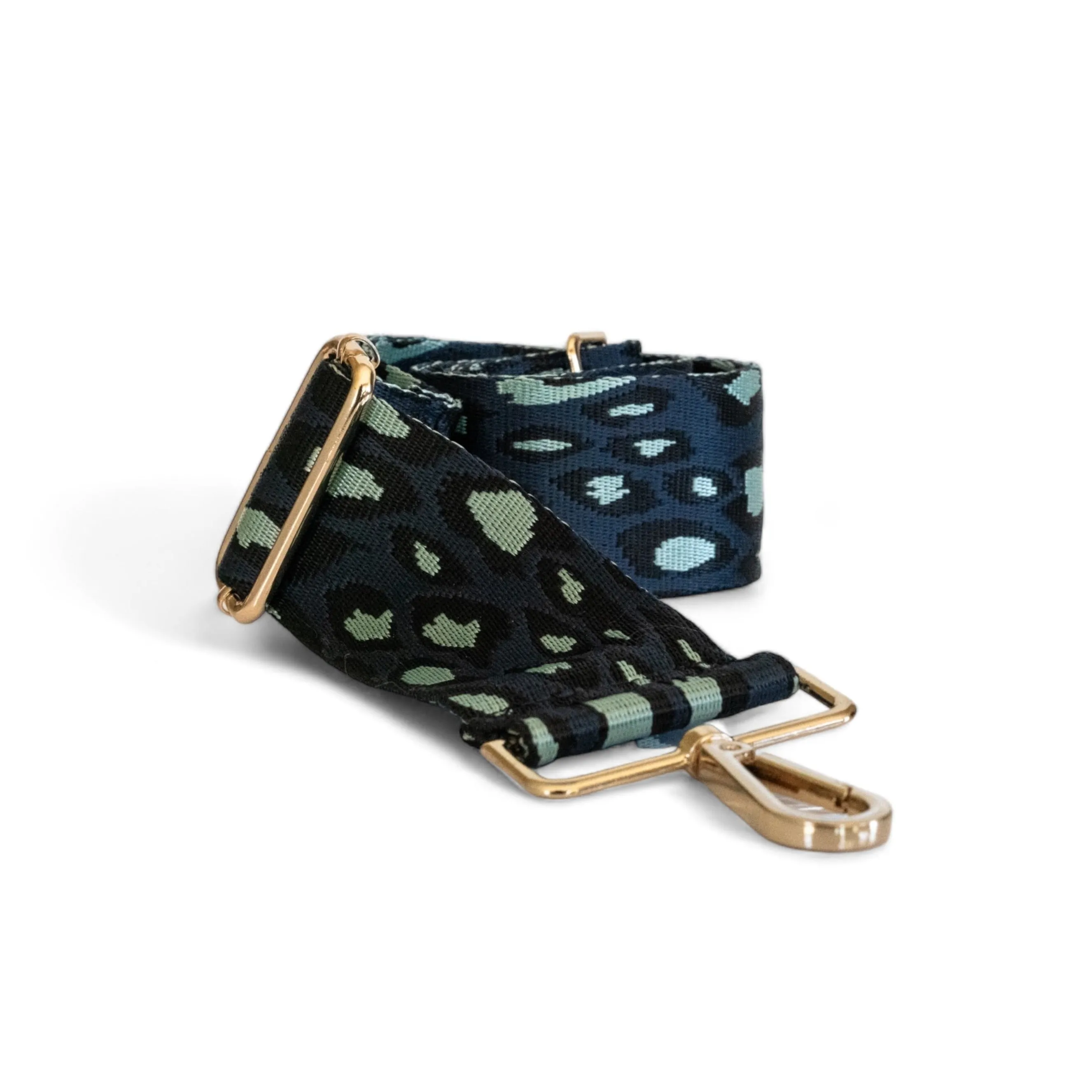 Webbing Shoulder Strap NEW Blue Leopard - Gold Hardware